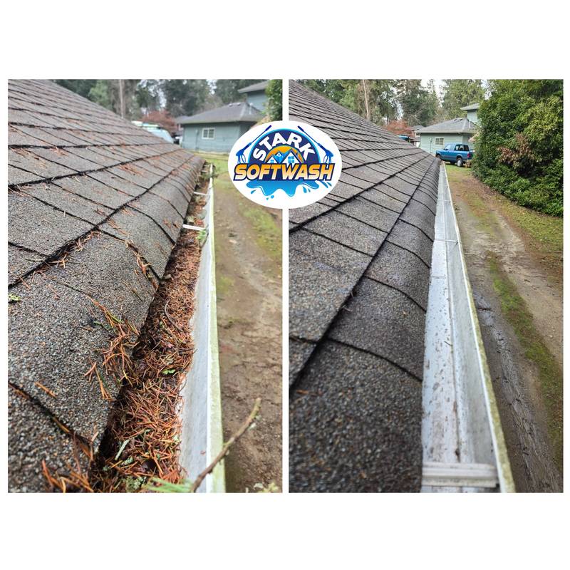 Gutter clean-out before and after